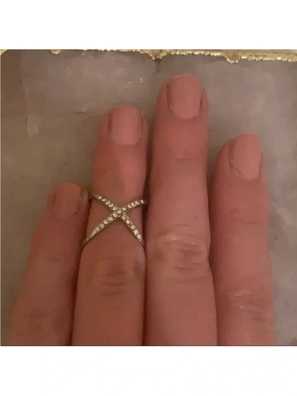 Delicate Crisscross Crystal Ring in Silver